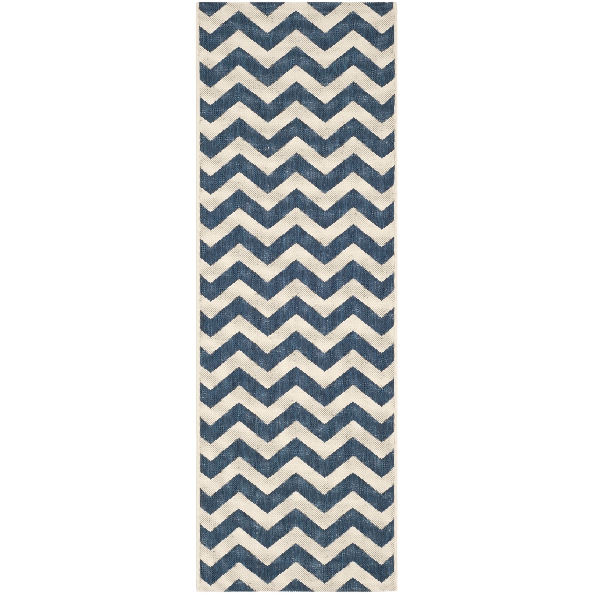 Safavieh Indoor/ Outdoor Courtyard Navy/ Beige Geometric Rug (23 X 14)