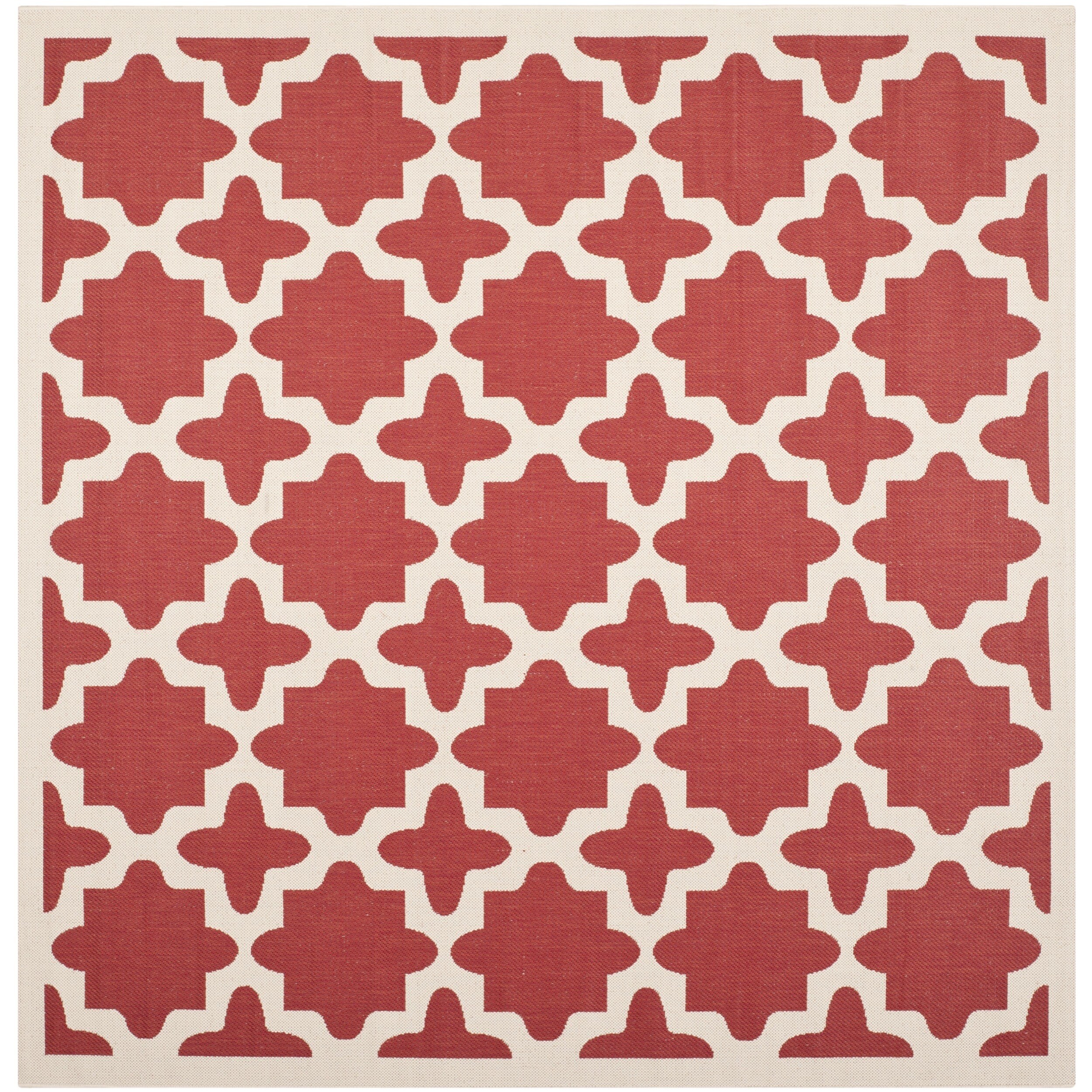 Safavieh Indoor/ Outdoor Courtyard Red/ Bone Geometric Rug (4 Square)