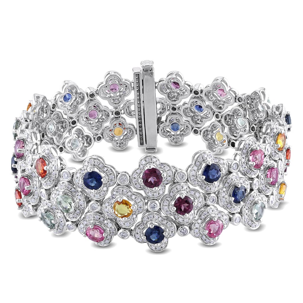 Miadora Signature Collection 14k White Gold Sapphire and 3 7/8ct TDW Diamond Bracelet (G-H, SI1-SI2)
