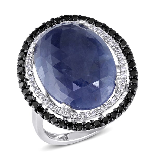 Miadora 14k White Gold Sapphire 5/8ct TDW Black and White Diamond Ring