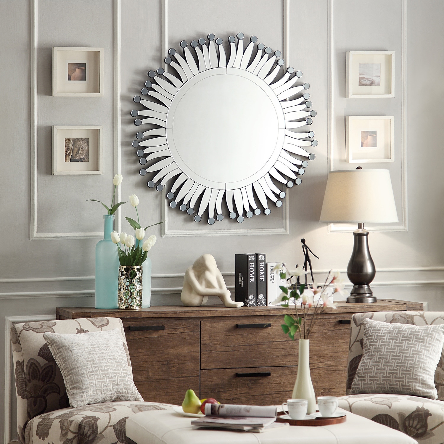 Inspire Q Roslyn Dotted Rays Silver Finish Accent Wall Mirror
