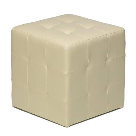 Porch & Den Brinwood Ivory Faux Leather Cube Ottoman