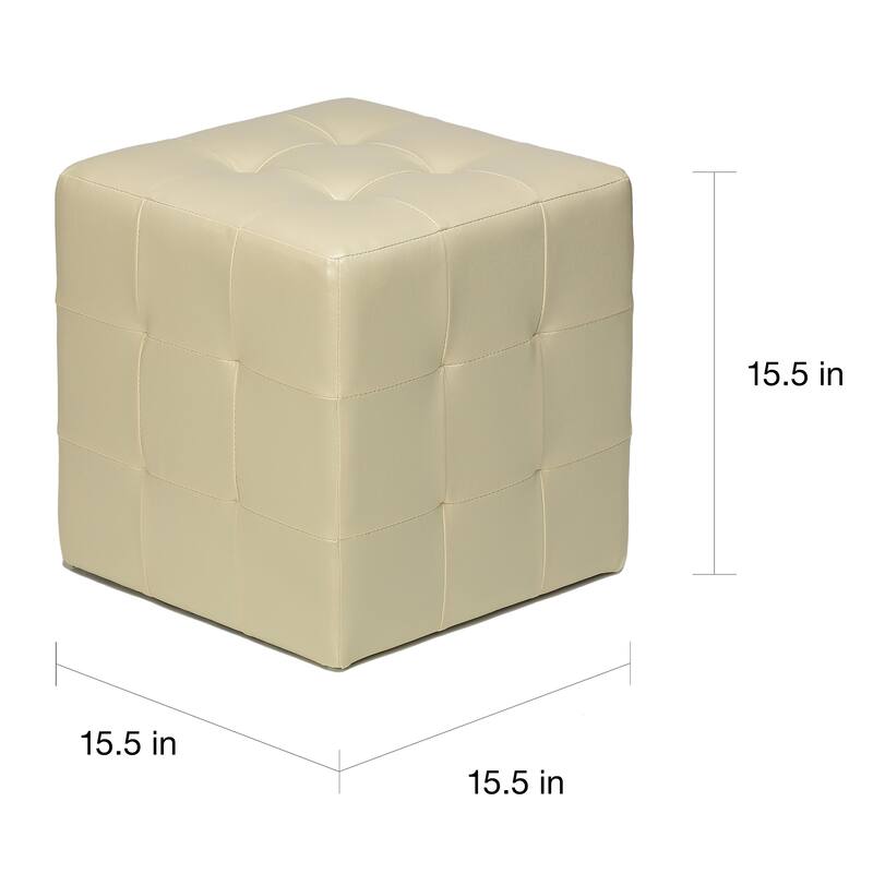 Porch & Den Brinwood Ivory Faux Leather Cube Ottoman