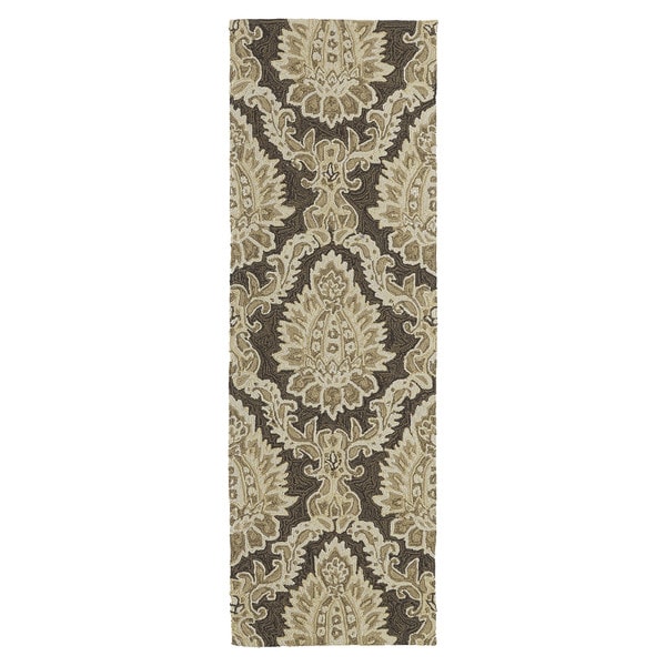 Indoor/ Outdoor Fiesta Chocolate Damask Rug (2 x 6)   15685007