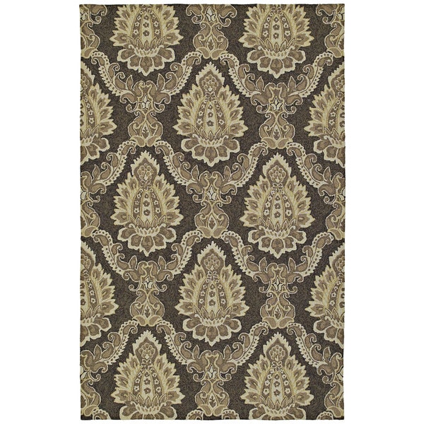 Indoor/ Outdoor Fiesta Chocolate Damask Rug (5 x 76)   15685009