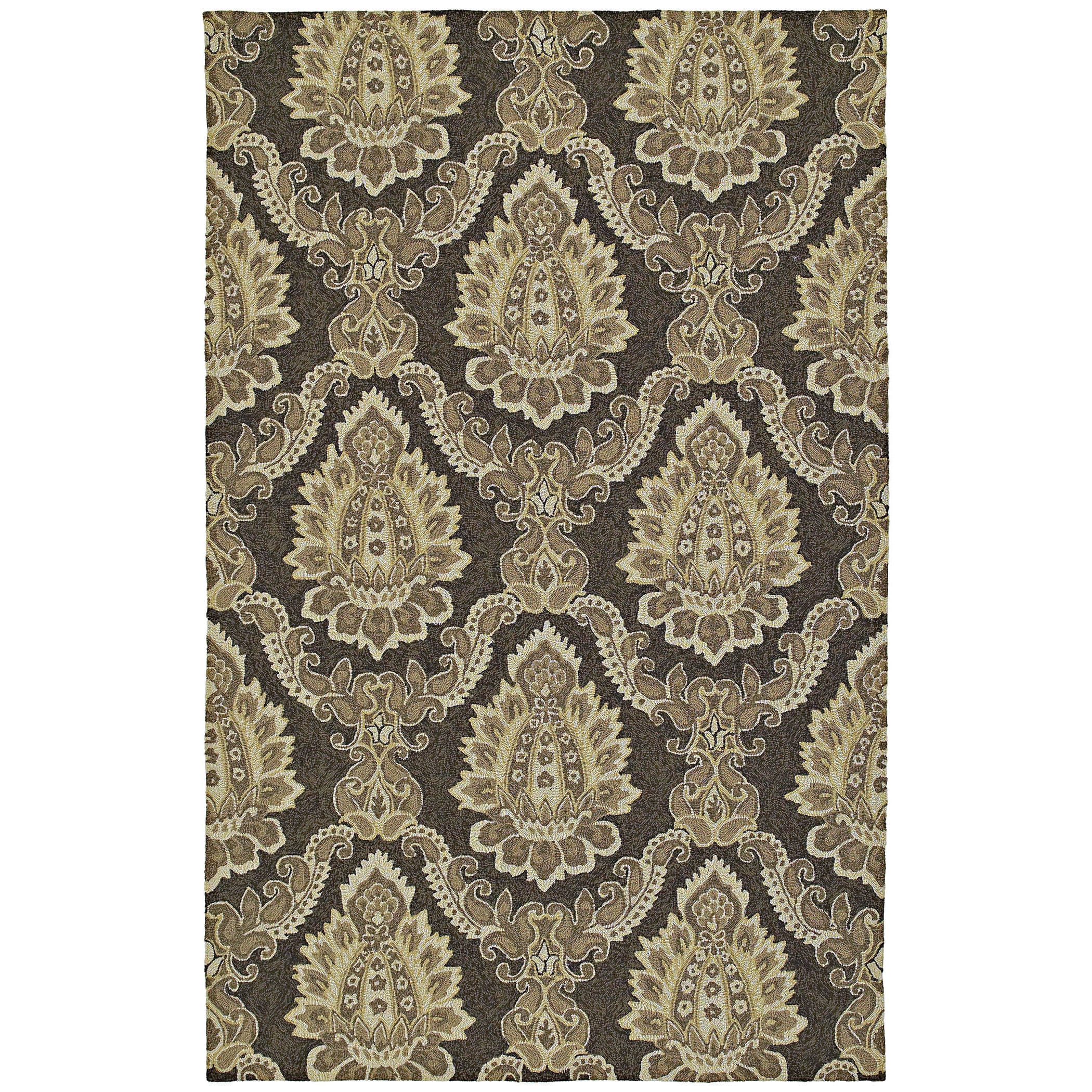 Indoor/ Outdoor Fiesta Chocolate Damask Rug (9 X 12)