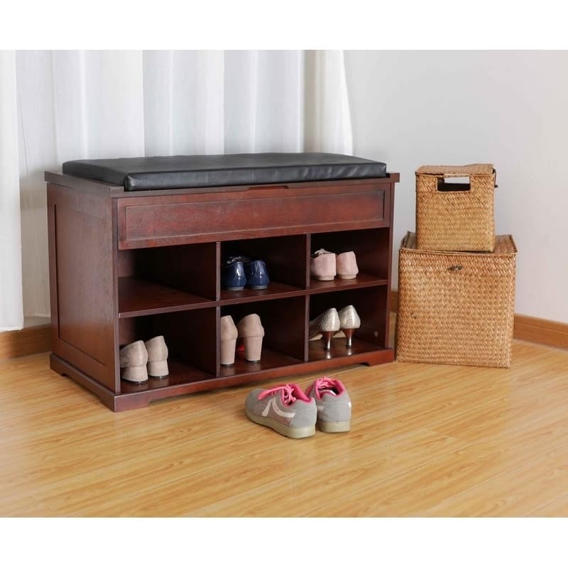 Merry Products Wooden Shoe Bench wth Cushion and Storage