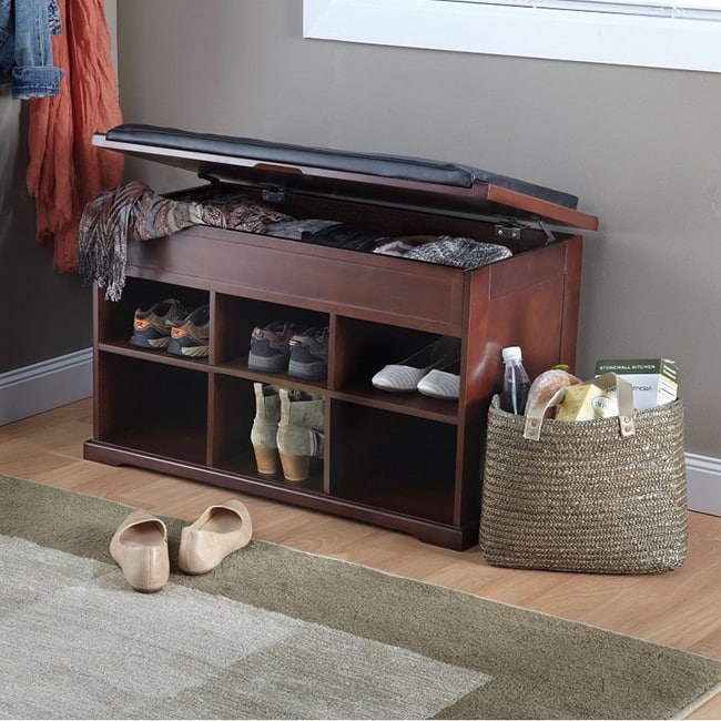 Merry Products Wooden Shoe Bench wth Cushion and Storage