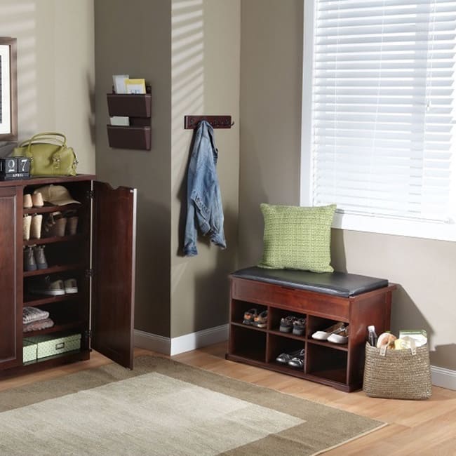 Merry Products Wooden Shoe Bench wth Cushion and Storage