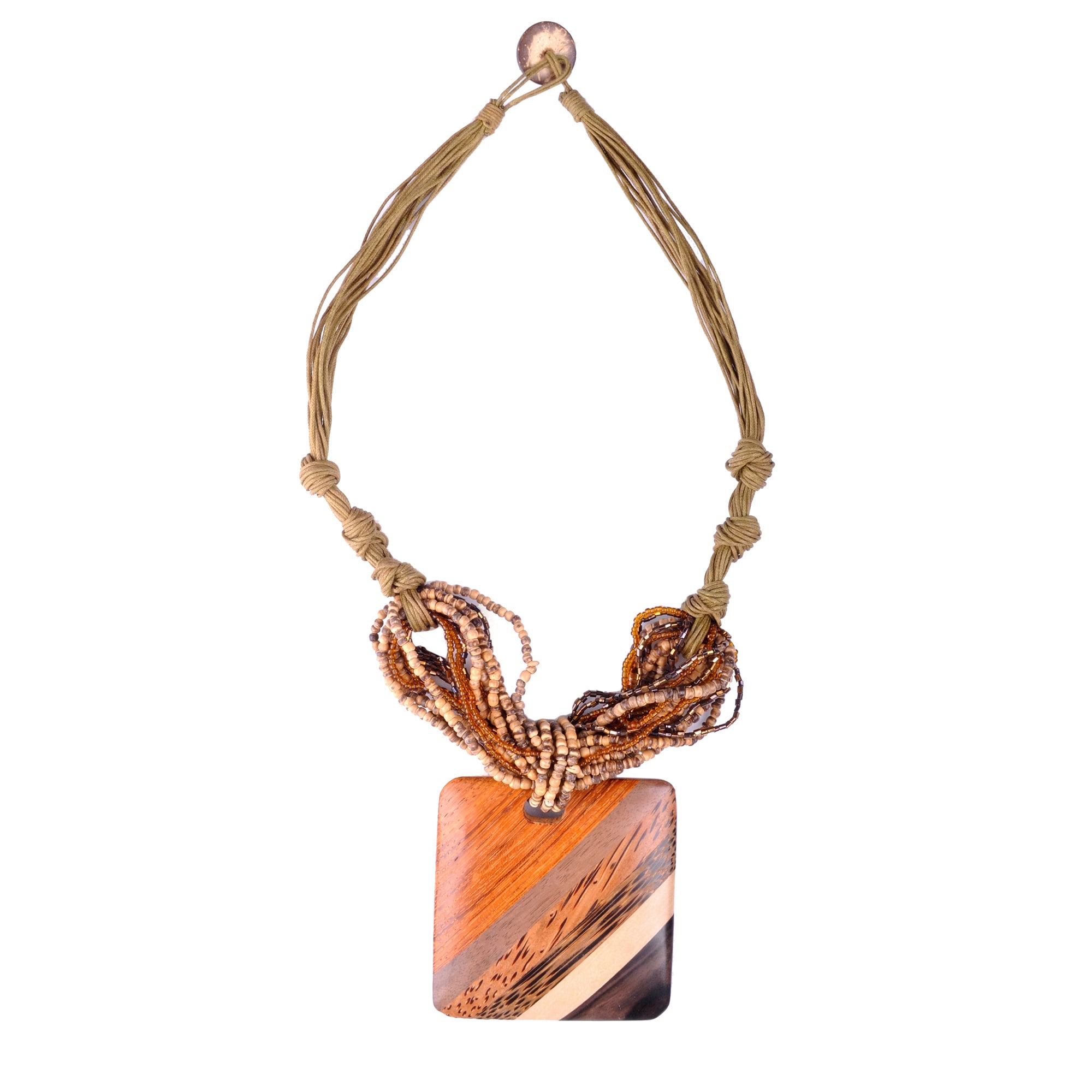 Thai handicraft Square Shaped Coconut Wood Bead Multi strand Necklace