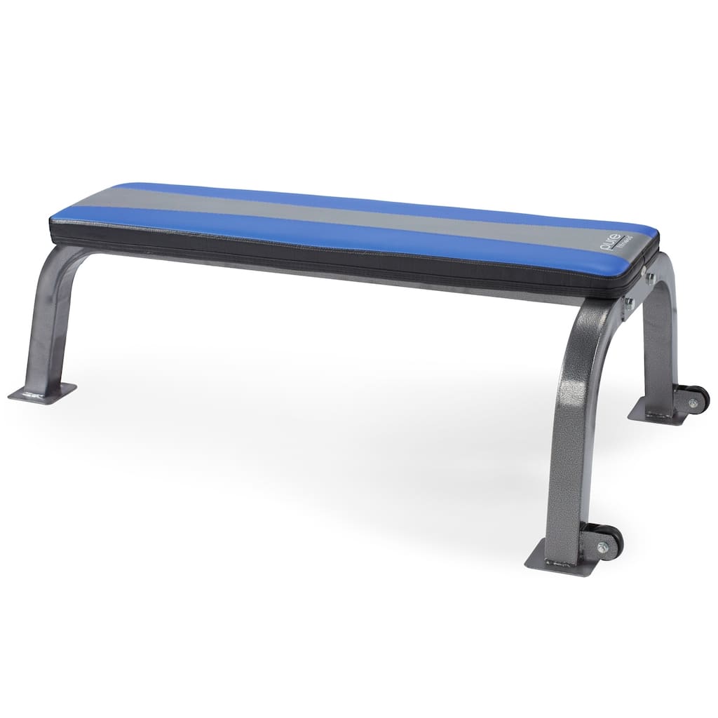 Pure Fitness Flat Bench Workout Bench Weight Bench with Wheels - Blue/Black