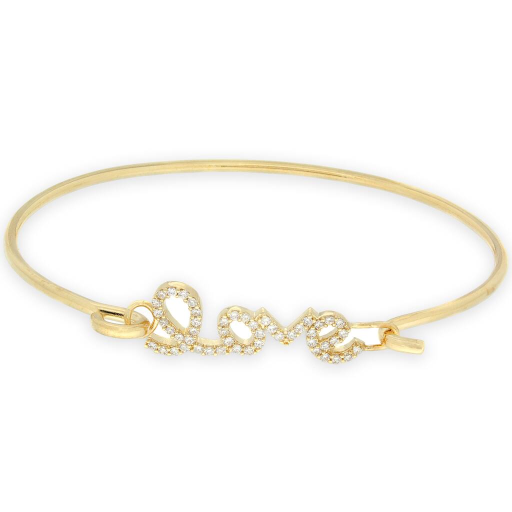 Dolce Giavonna 14k Gold Overlay Cubic Zirconia 'Love' Bangle