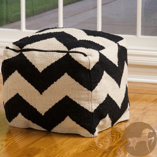 Christopher Knight Home Chevron Black And White Wool Pouf