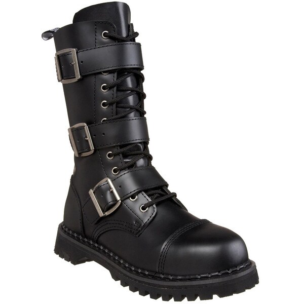 Shop Demonia Men's 'Riot-12' Black Leather 3-strap Mid-calf Boots ...
