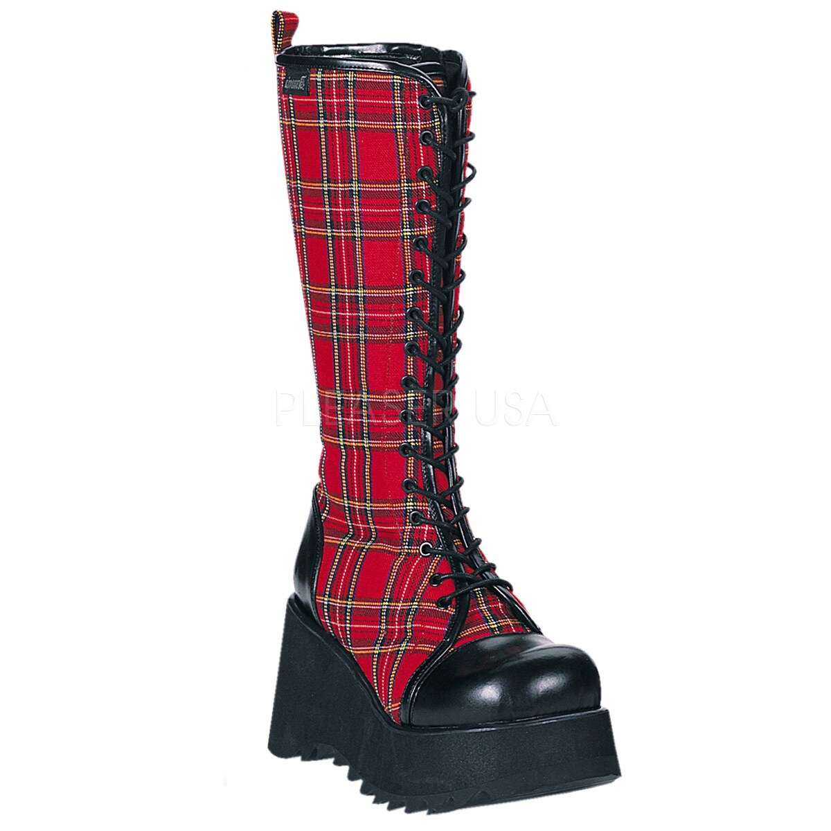 plaid wedge boots