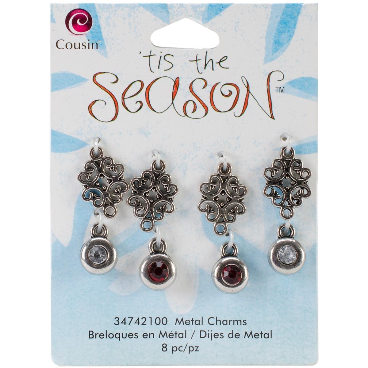 Tis The Season Metal Charms  Scroll/rhinestone 8/pkg