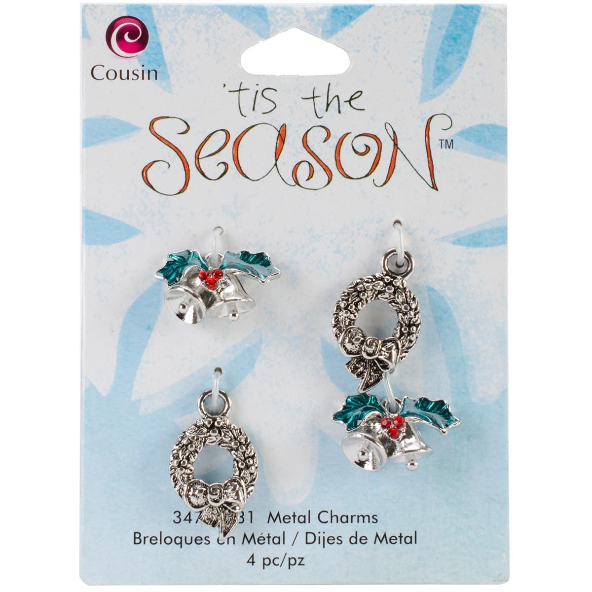 Tis The Season Metal Charms  Wreath/bell 4/pkg