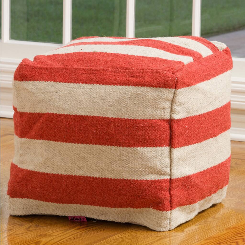 Christopher Knight Home Herrington Red and White Wool Pouf Ottoman