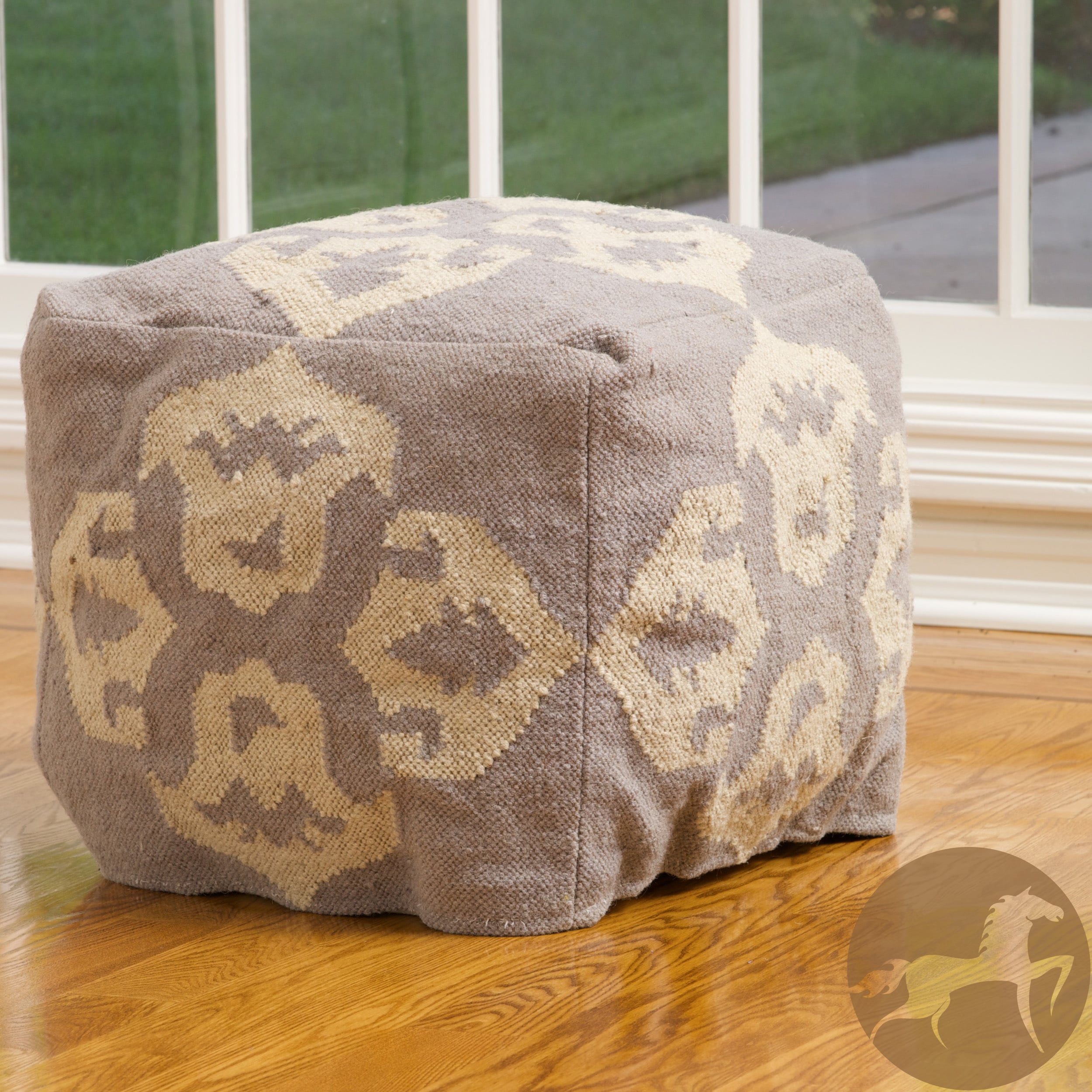 Christopher Knight Apache Grey And White Wool Pouf Ottoman