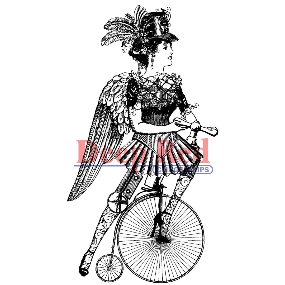 Deep Red Cling Stamp  Steampunk Lady Cyclist