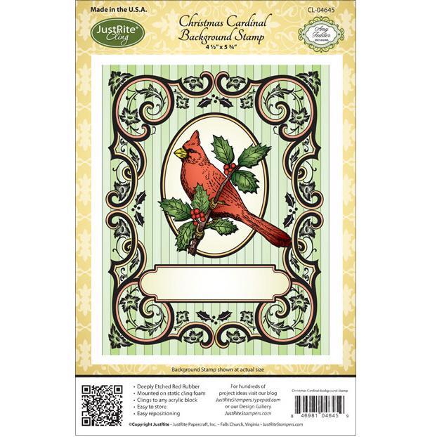Justrite Stampers Cling Background Stamp 4 1/2 X5 3/4  Christmas Cardinal
