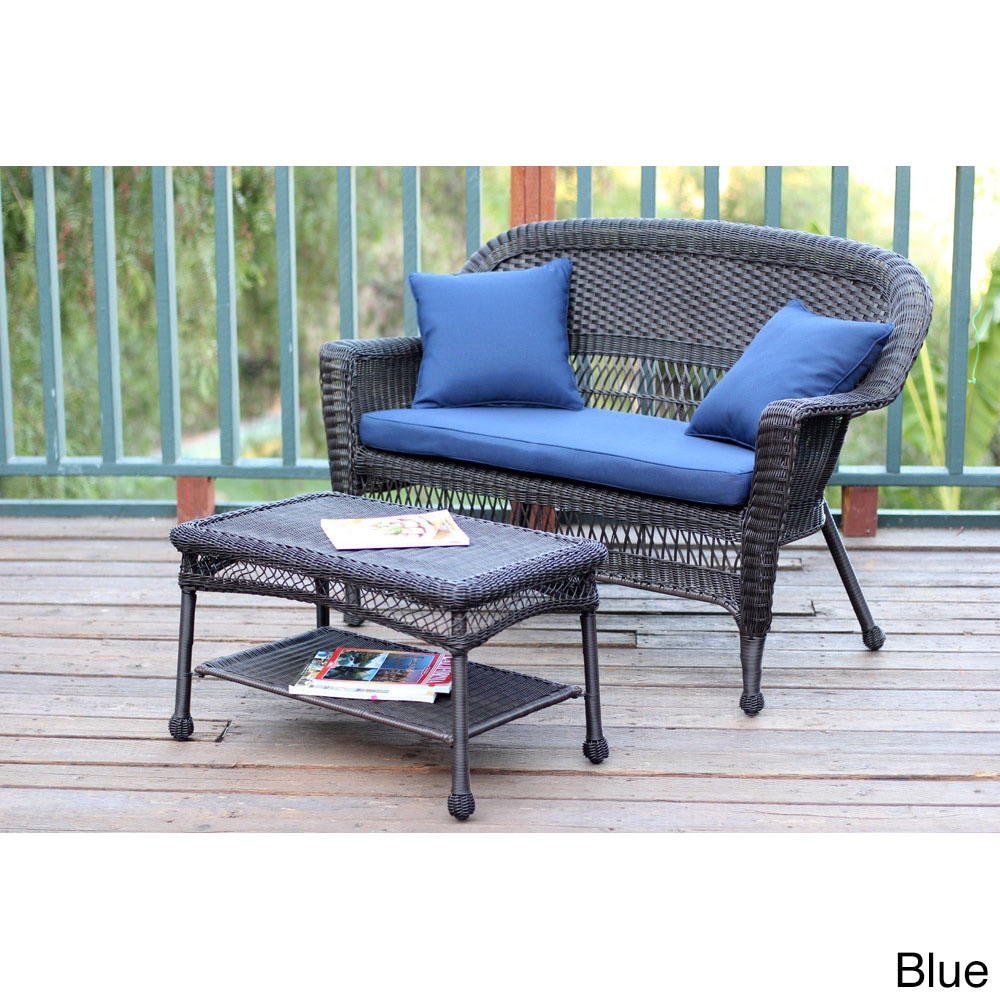 Espresso Wicker Love Seat/coffee Table Set