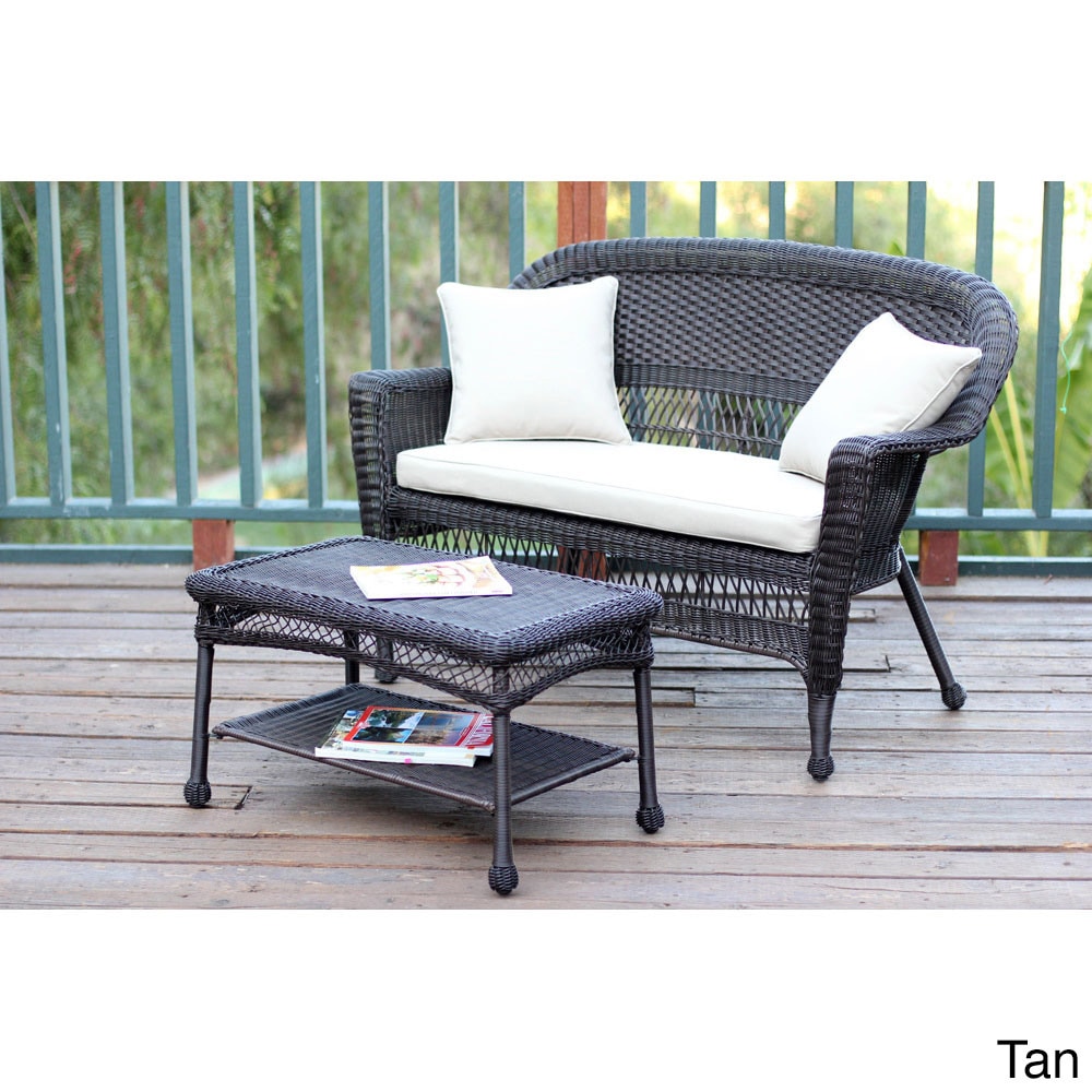 Espresso Wicker Love Seat/coffee Table Set