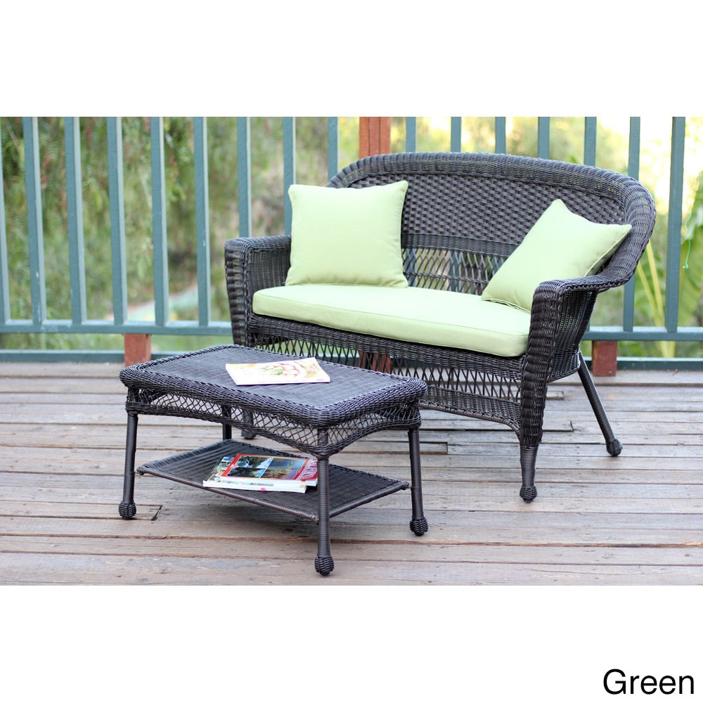 Espresso Wicker Love Seat/coffee Table Set