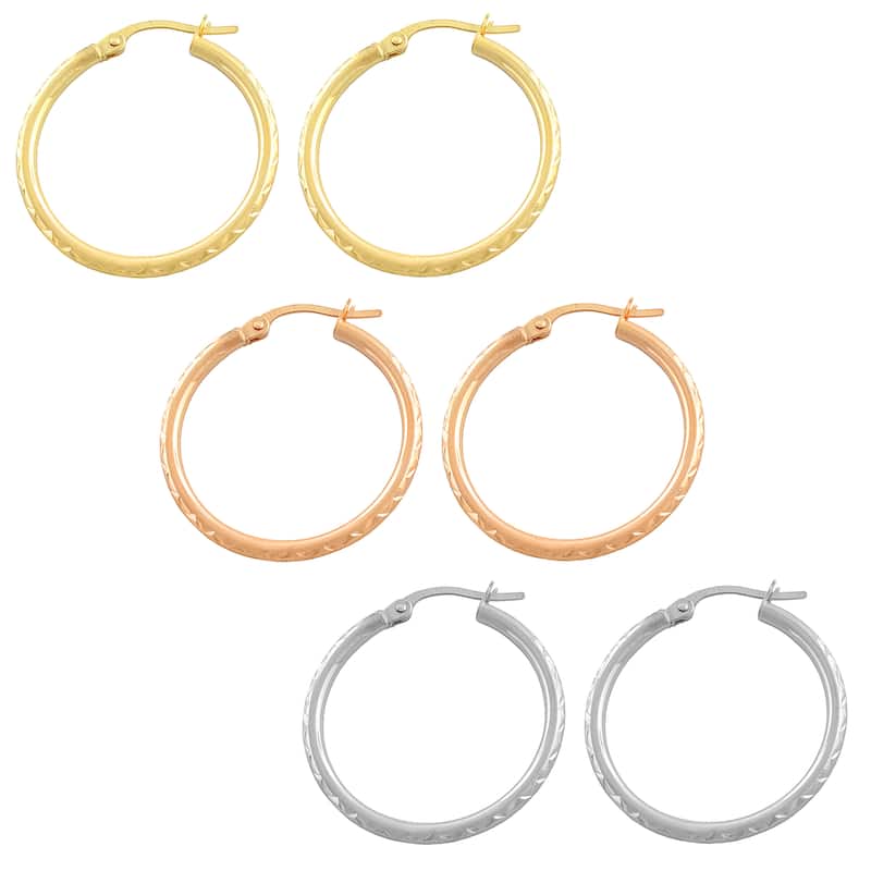 Fremada 14k Gold Diamond-cut Hoop Earrings (25 mm)