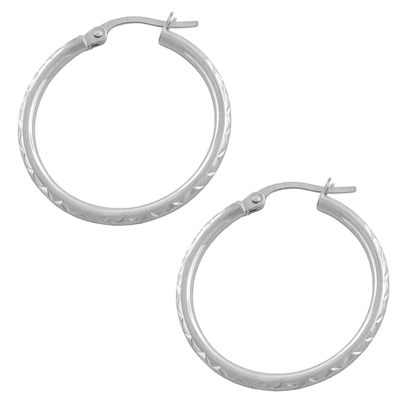 Fremada 14k Gold Diamond-cut Hoop Earrings (25 mm) - White Gold - White