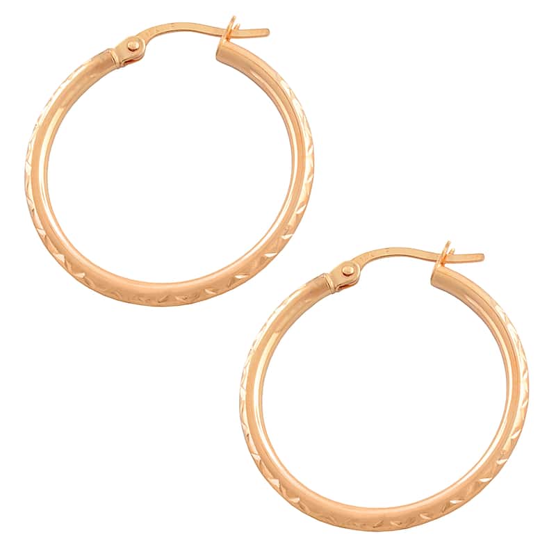 Fremada 14k Gold Diamond-cut Hoop Earrings (25 mm) - Rose Gold - Rose