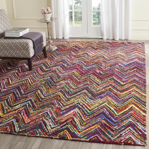 Safavieh Handmade Nantucket Abstract Chevron Pink/ Multi Cotton Rug - 8' Square