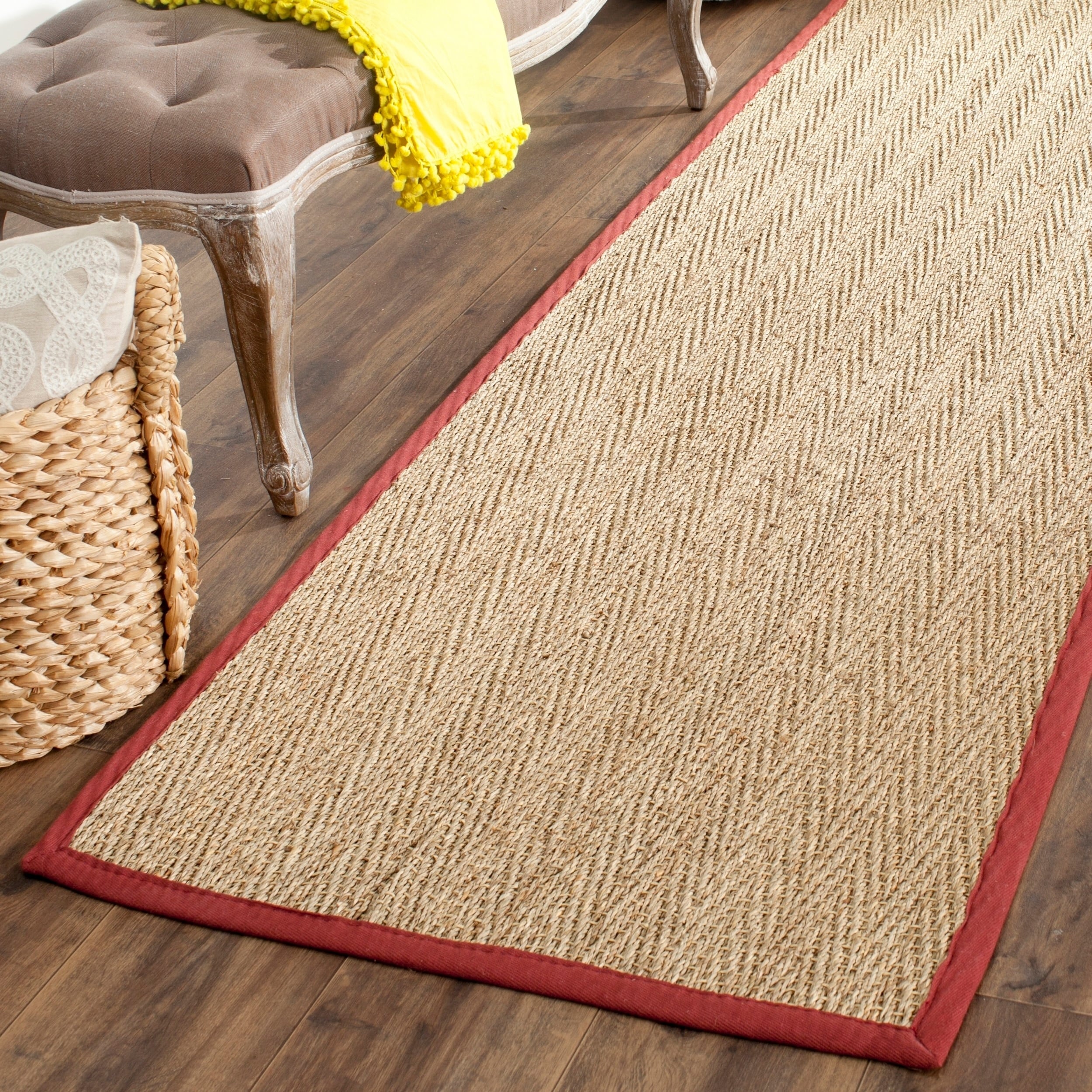 Safavieh Natural Fiber Natural/ Red Seagrass Rug (26 X 10)