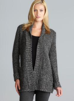 Joan Vass Two Pocket Ribbed Shawl Cardigan Cardigans & Twin Sets