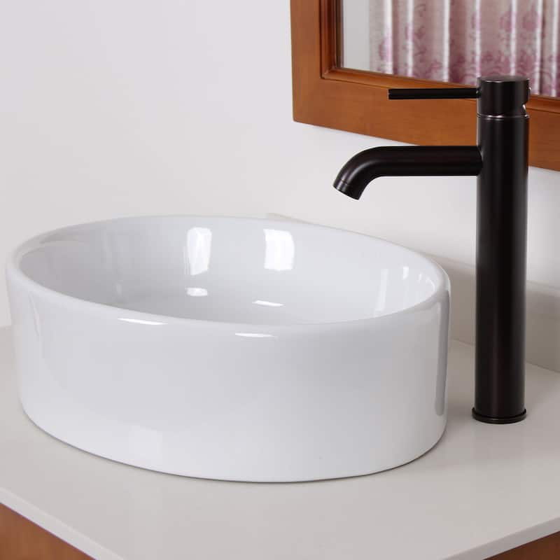 Elite High Temperature Grade A Ceramic Oval Design Bathroom Sink and Oil Rubbed Bronze Faucet Combo