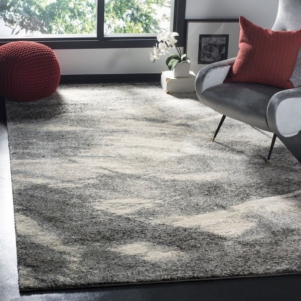 Mid-Century Modern Abstract Grey/ Ivory Rug - 8' Square - 8' x 8' Square