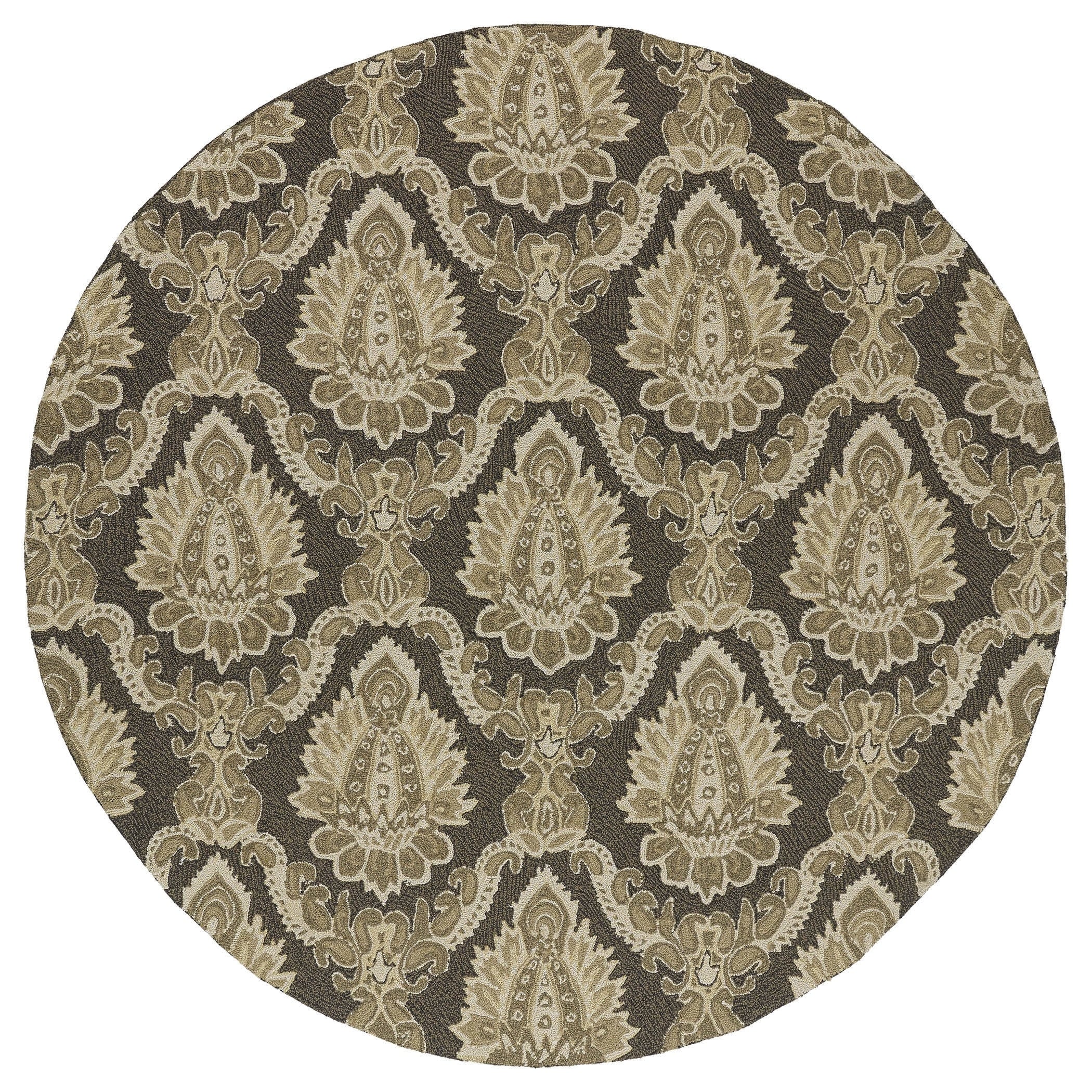 Indoor/outdoor Fiesta Chocolate Damask Rug (79 Round)