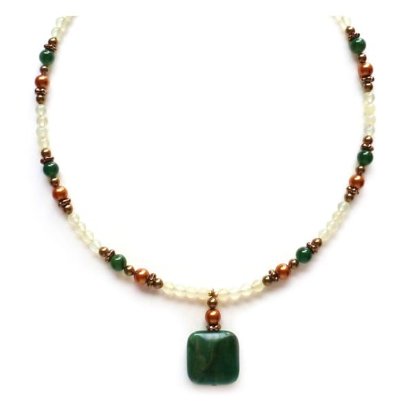 Shop Every Morning Design Green Jade and Pearl Necklace - Free Shipping