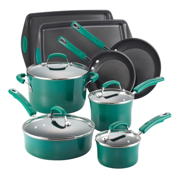 rachael-ray-hard-enamel-12-piece-dark-green-gradient-cookware-bakeware