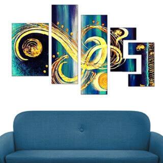 'Abstract Blue Swirls' Hand Painted Canvas (5 Piece) - Overstock - 8390175