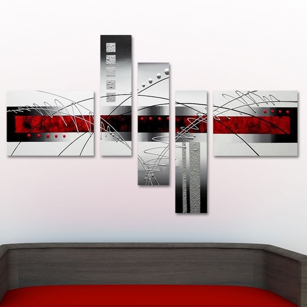 Shop 'Abstract Grey & Red' Hand Painted Canvas Art (5 Pieces) - Free ...