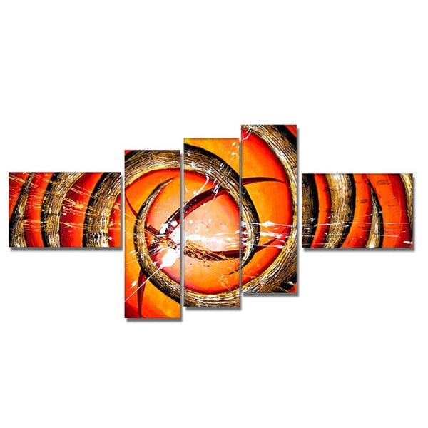 'Abstract Orange Swirl' Hand Painted Canvas Art (5 Piece) DESIGN ART Canvas