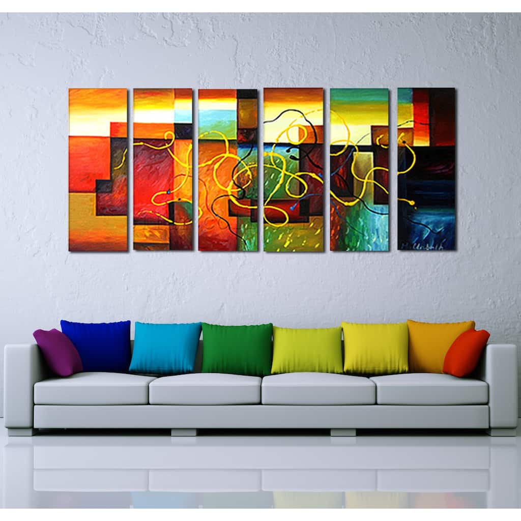 'Multi-Color Abstract Art' Hand Painted Canvas Art (6 Piece)