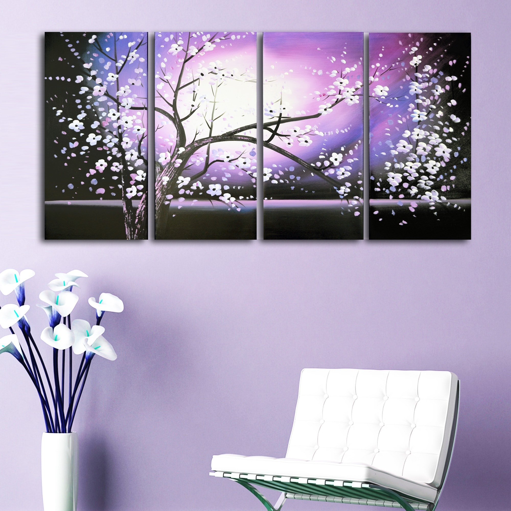 Shop 'Purple Abstract Flowers Art' Hand Painted Canvas Art (4 Piece