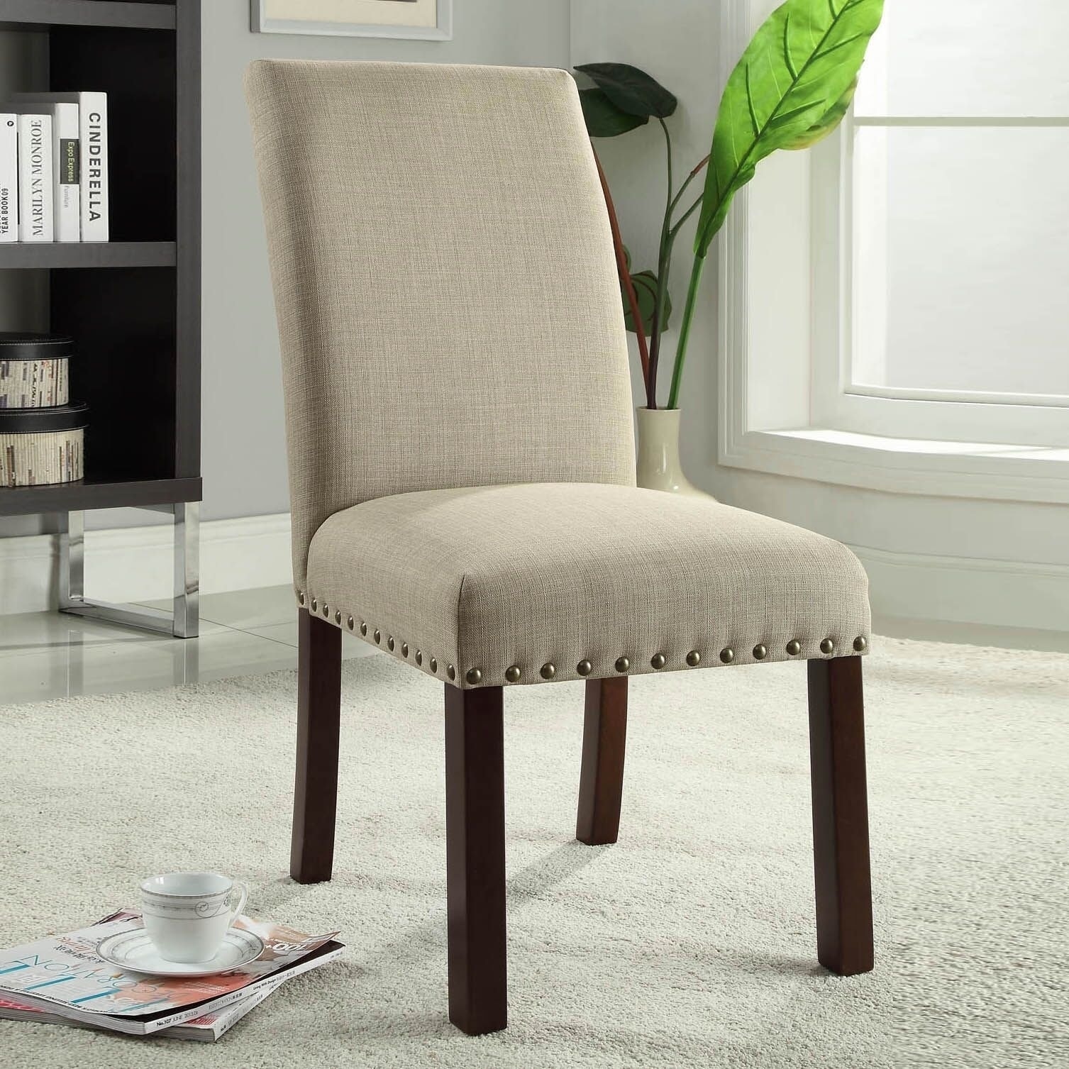 Linen Tan Nail Head Parsons Chairs Set Of 2