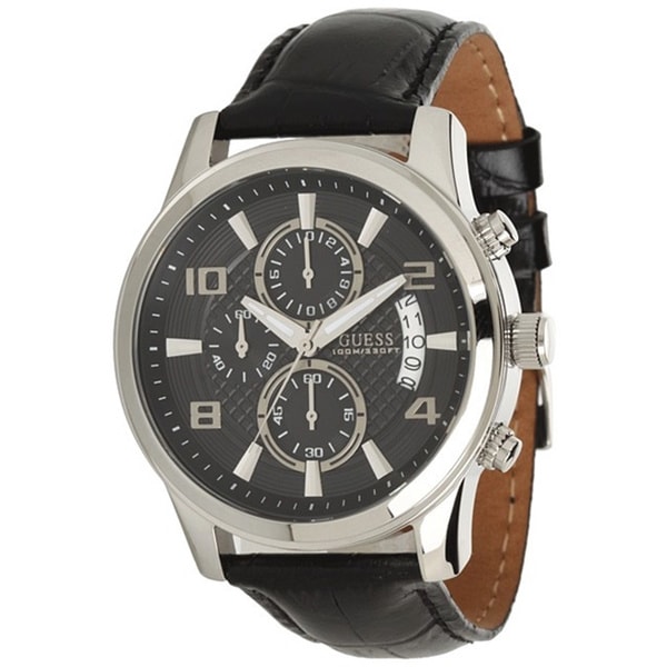 Guess Mens U0076G1 Black Leather Quartz Watch   Shopping