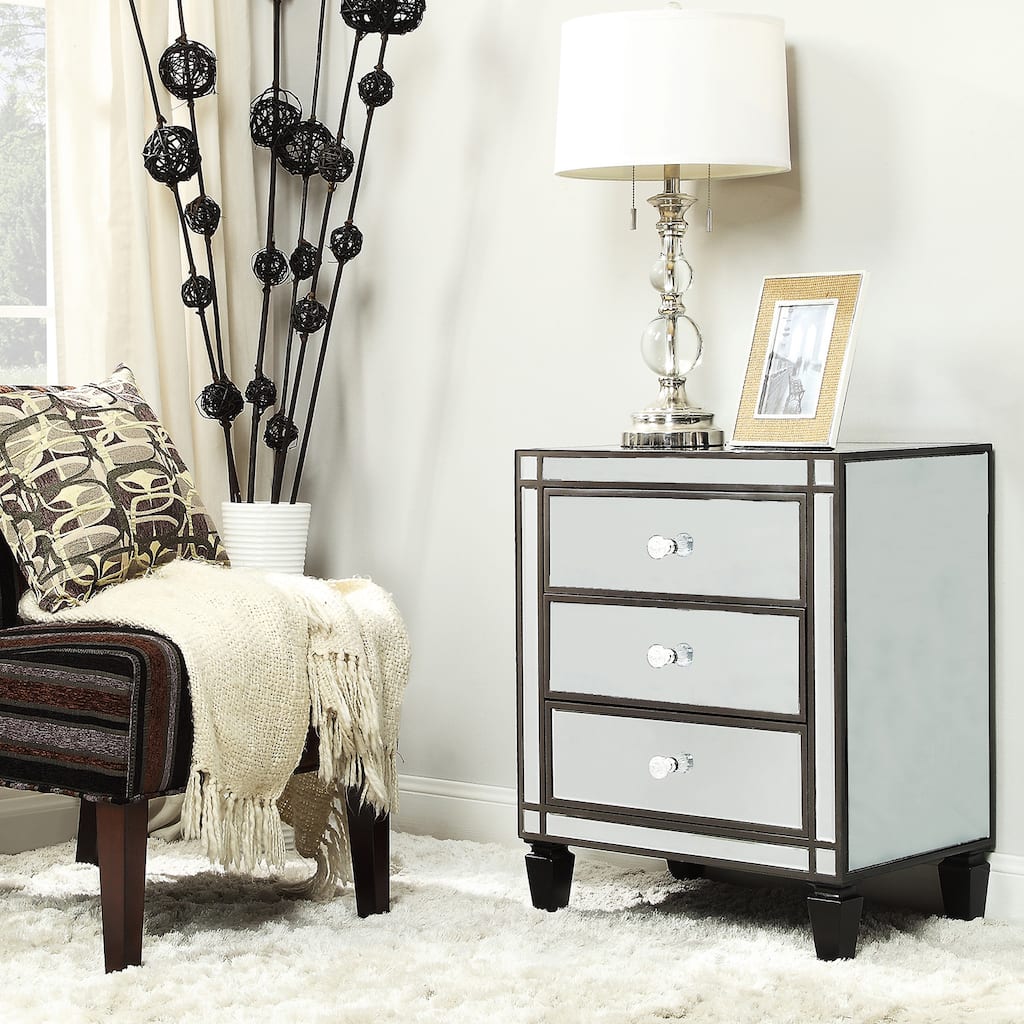 Escanaba Mirrored 3-drawer Black Trim Accent Table by iNSPIRE Q Bold