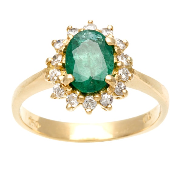 18k Yellow Gold Emerald and 1/6ct TDW Diamond Estate Ring (G H, SI1 SI2) Estate and Vintage Rings