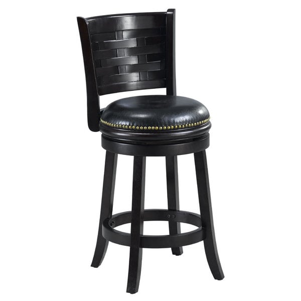 Brooklyn Black Bi cast Leather Woven Back Swivel Counter Stool