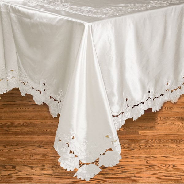 White Oblong Embroidered Tablecloth (70 x 126 inches) Free Shipping